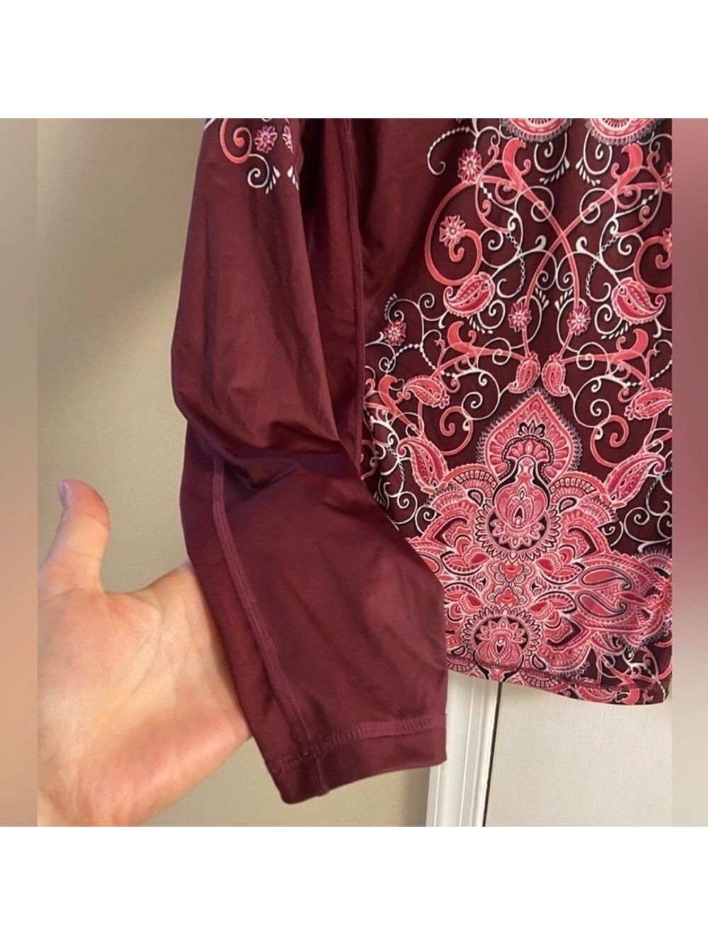 Athleta Burgundy and Pink Patterned Long Sleeve Top Small - Picture 3 of 6